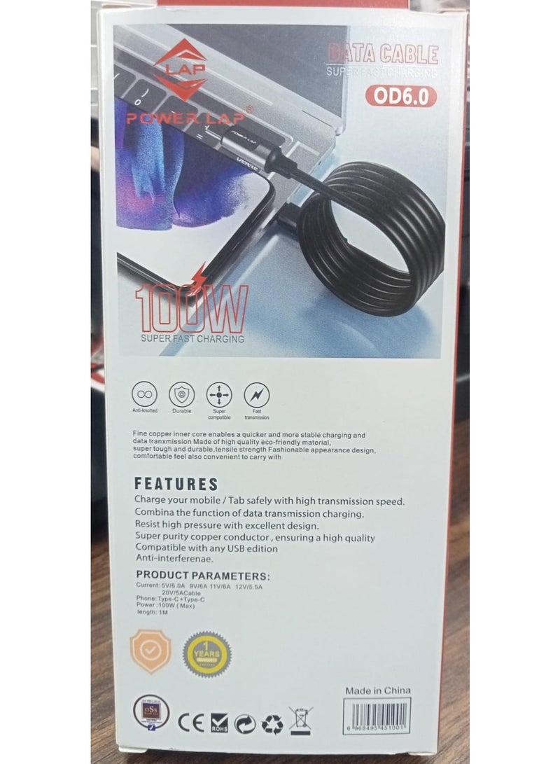 POWER LAP® 100W Super Fast Charging Data Cable – USB-C to USB-C (1 Meter) PL-100 - Image 2